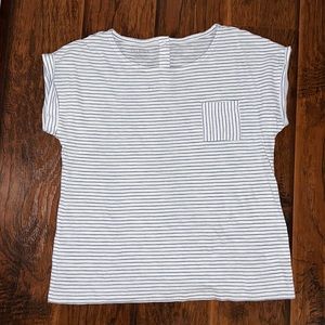 Talbots boatneck patch pocket t-shirt white and navy blue stripes